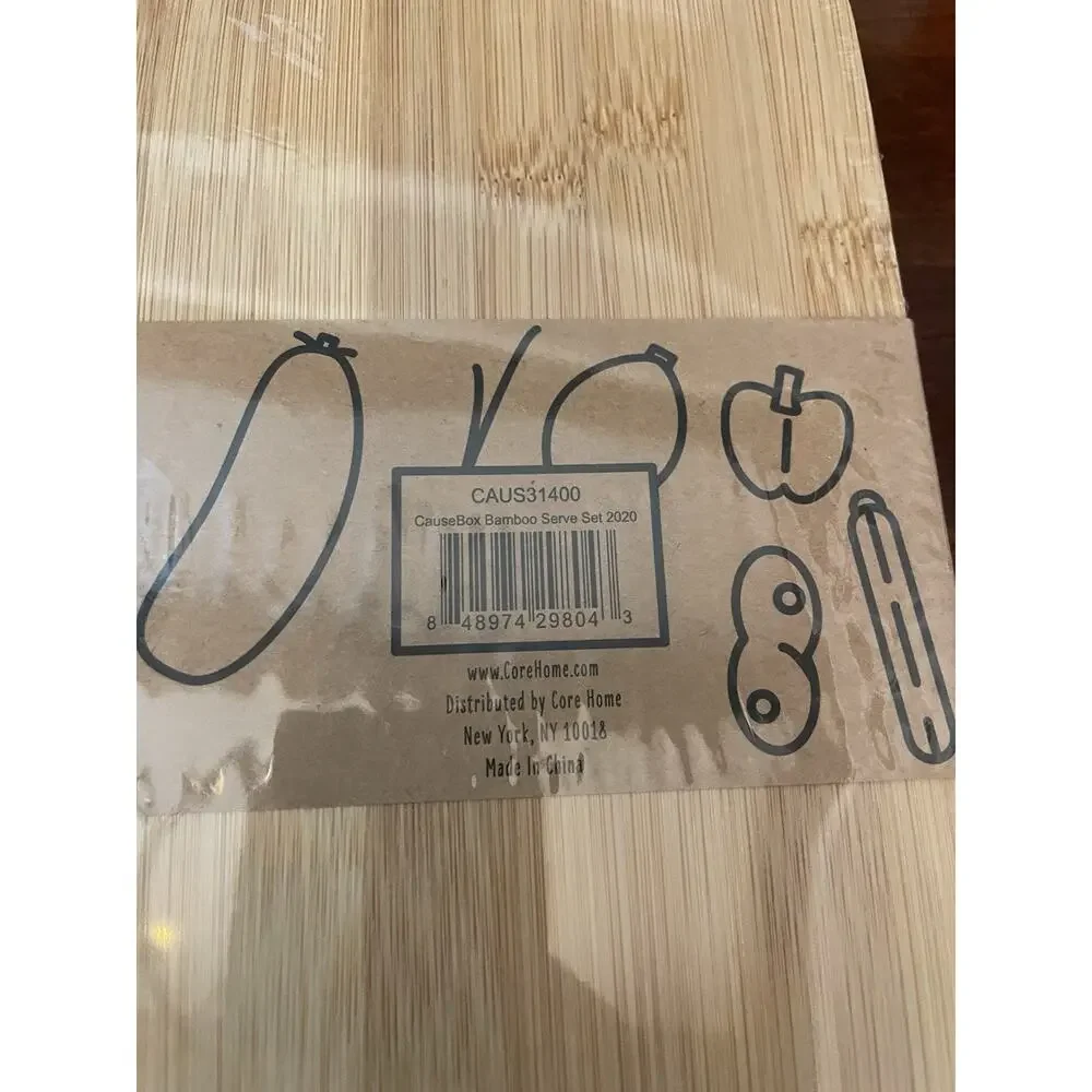 New Core Bamboo Bamboo Serve Set Serving Board Spatula Tongs Sealed